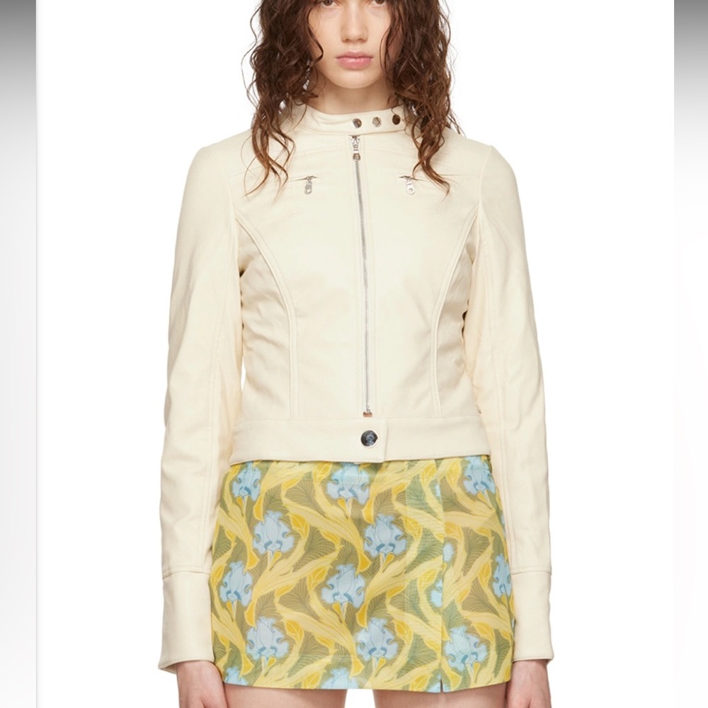Miaou Cream Leather Moto Jacket